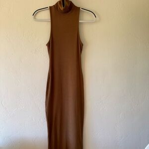 Brown Sleeveless Turtleneck Dress